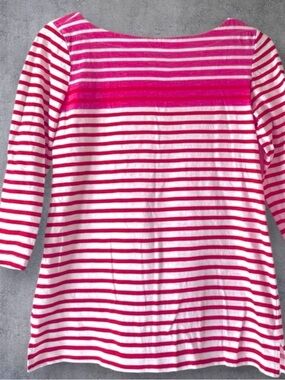 LOFT Striped Pink, White, and Red Boat Neck Top